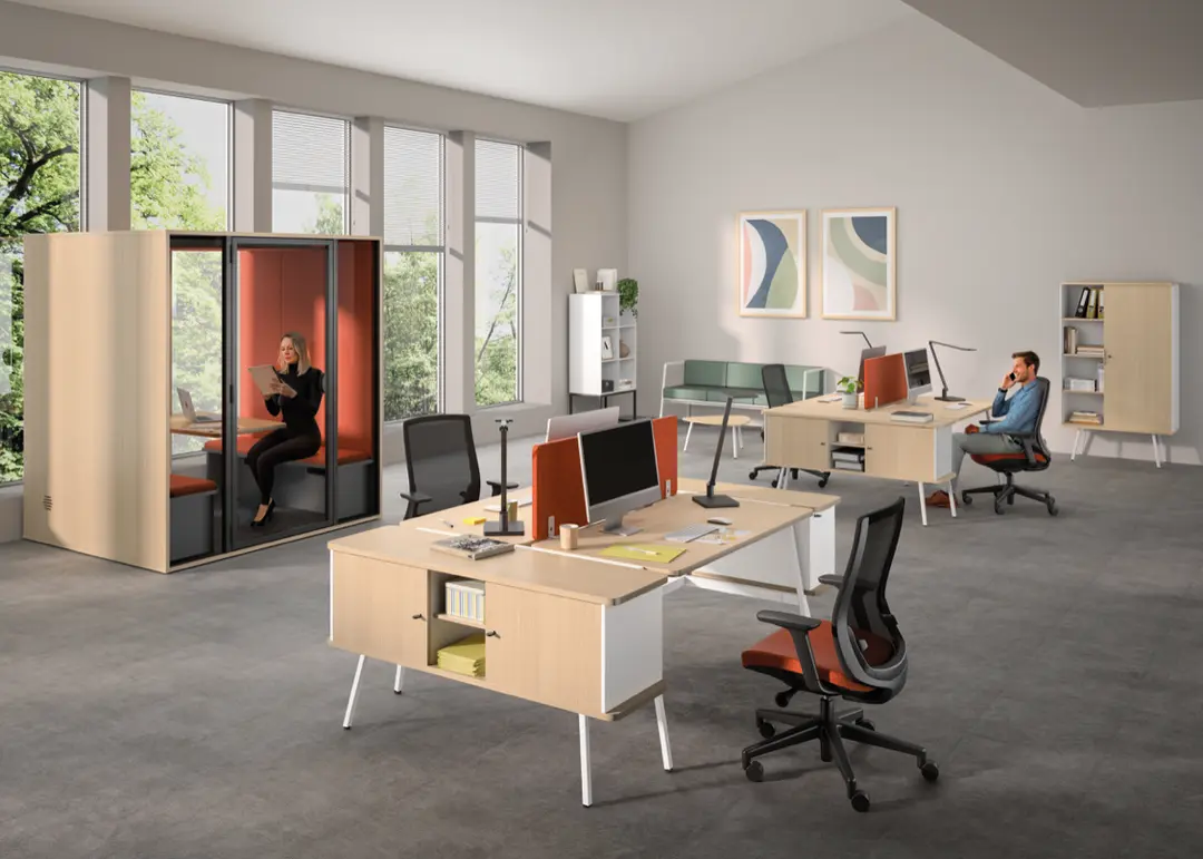 Bureaux de TPE-PME aménagés avec postes de travail et cloisons vitrées