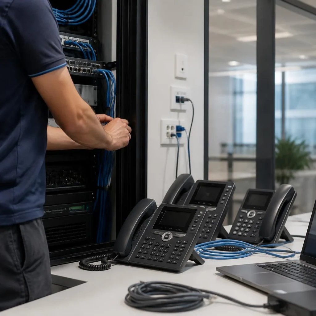 Installation d'un système de téléphonie d'entreprise par un technicien
