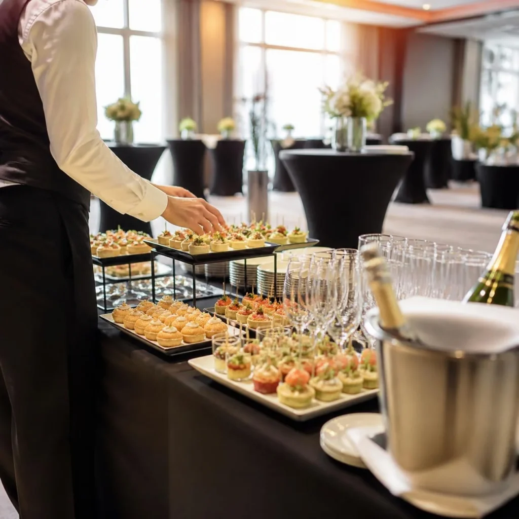 Buffet traiteur dressé pour un événement d'entreprise